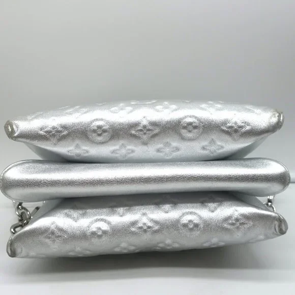 LOUIS VUITTON COUSSIN PM SHOULDER BAG SILVER MONOGRAM EMBOSSED LEATHER CROSSBODY - Picture 7 of 12